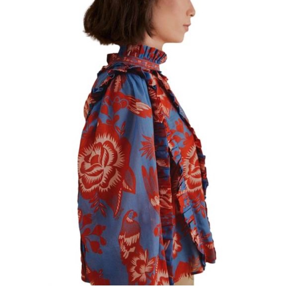 FARM RIO Floral Ruffle Blouse - Red and Blue - Picture 9 of 9